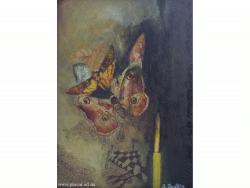 Un fluture si lumanare (ulei pe panou). The candle and a butterfly (oil on panel, 28x20 cm.)