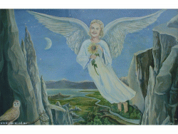 Ingerul in zbor. The flying angel (oil on panel, 60x39 cm.)